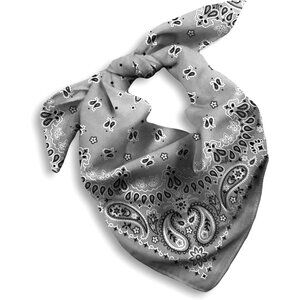 Women's Grey Cotton Bandana Large Cowgirl Imported Handkerchief Headband Scarf